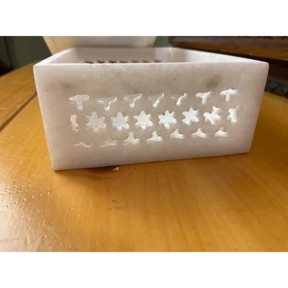 Hand Painted Marble Elephant Jewelry Box Lattice Cutout Trinket Box White Stone